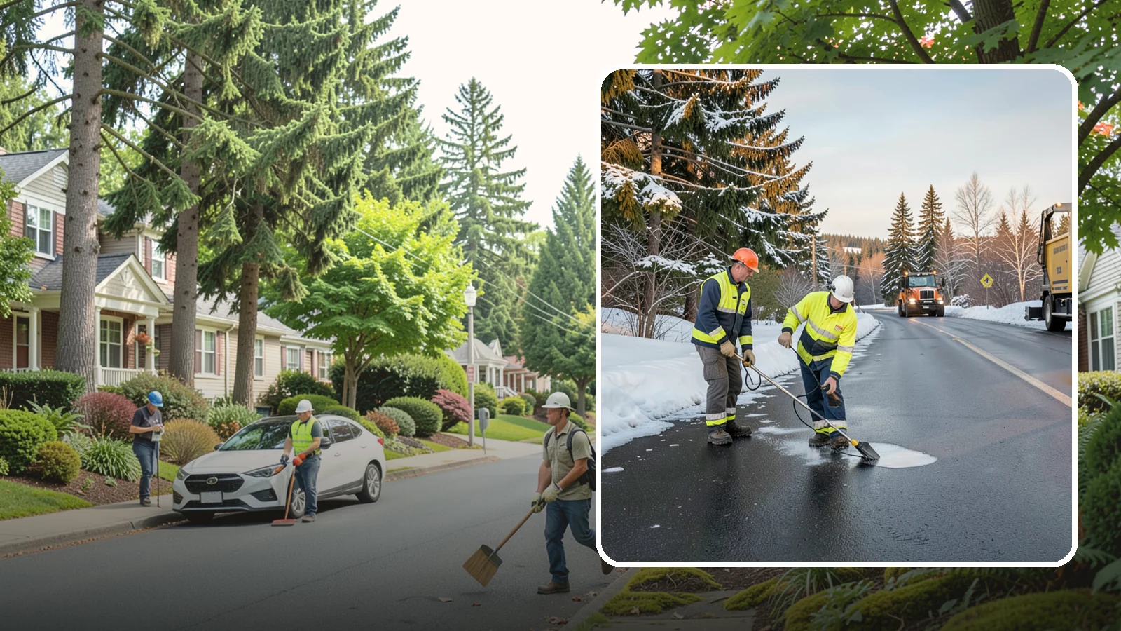 Black Ice Treatment in Beaux Arts Village, King County, WA - Black ice treatment tackles the nearly invisible glaze that forms when Western Washington's wet pavement refreezes after dark.
