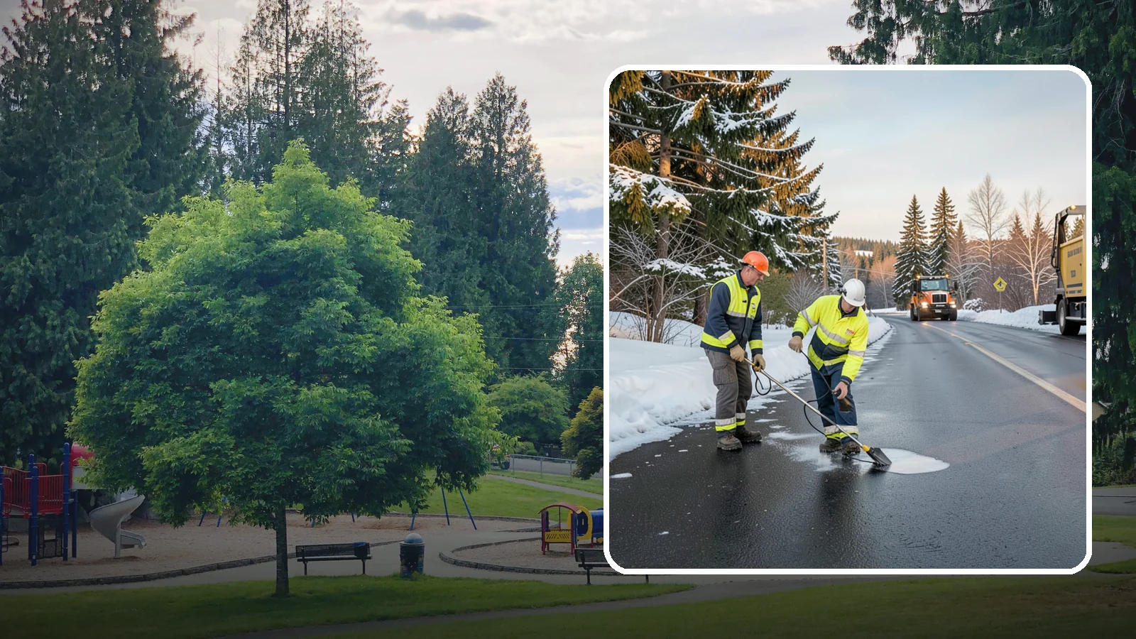 Black Ice Treatment in Bonney Lake, Pierce County, WA - Black ice treatment tackles the nearly invisible glaze that forms when Western Washington's wet pavement refreezes after dark.
