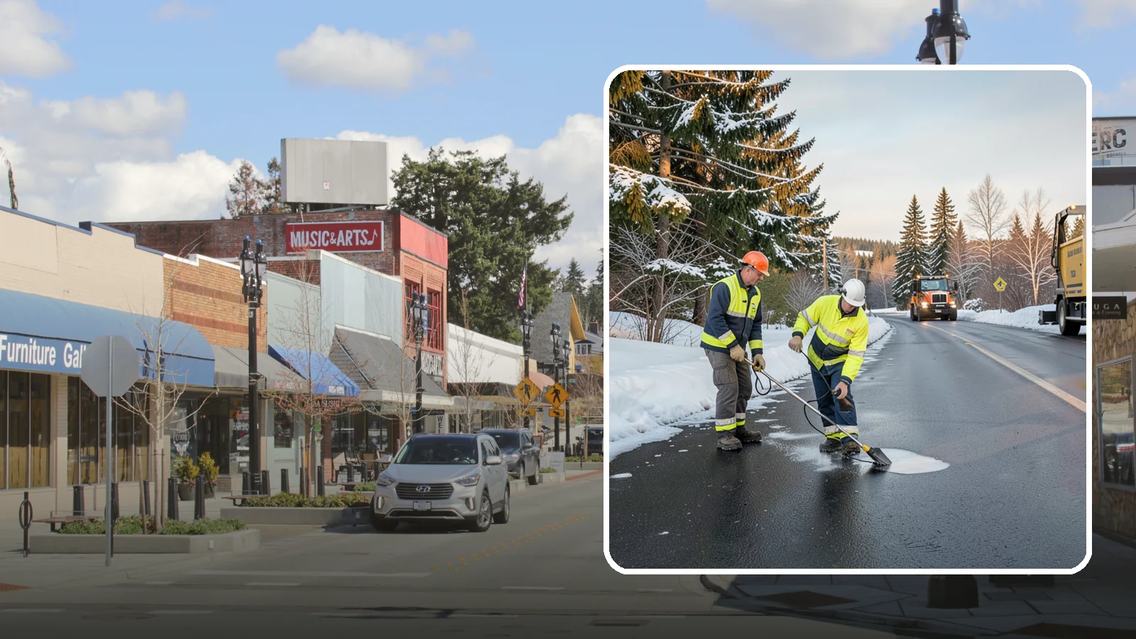 Black Ice Treatment in Bothell, King County, WA - Black ice treatment tackles the nearly invisible glaze that forms when Western Washington's wet pavement refreezes after dark.