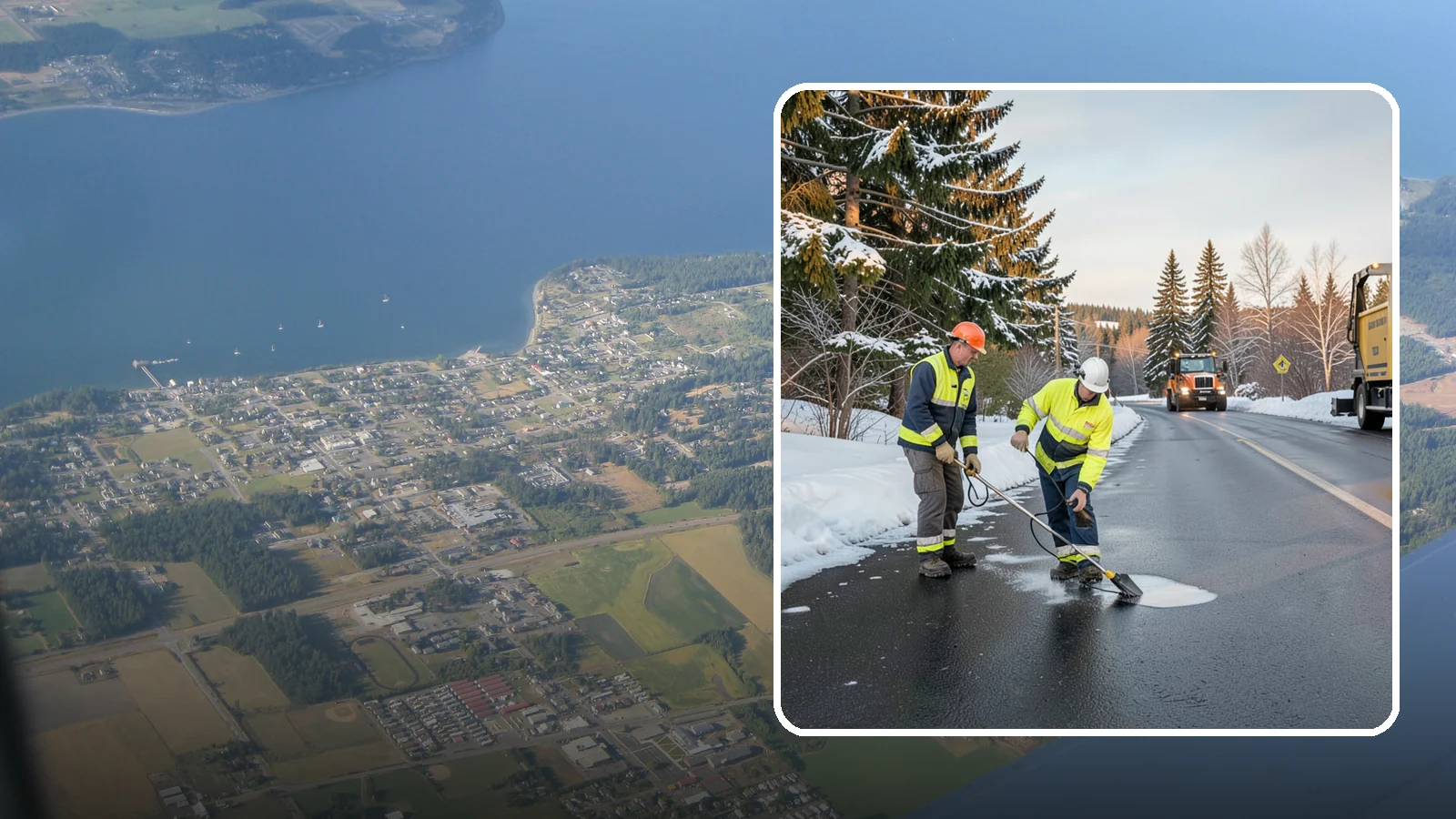 Black Ice Treatment in Coupeville, Island County, WA - Black ice treatment tackles the nearly invisible glaze that forms when Western Washington's wet pavement refreezes after dark.