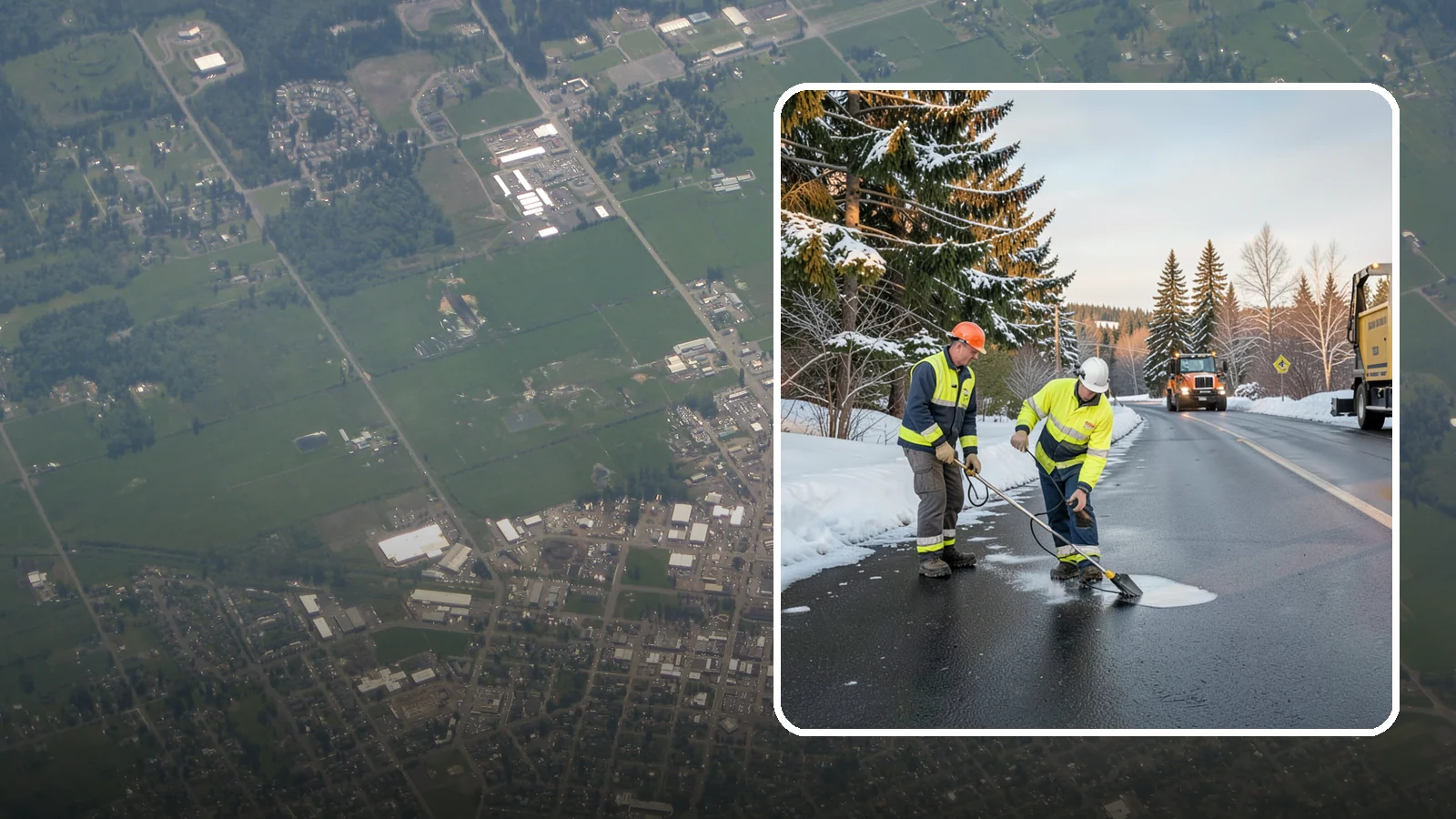Black Ice Treatment in Enumclaw, King County, WA - Black ice treatment tackles the nearly invisible glaze that forms when Western Washington's wet pavement refreezes after dark.