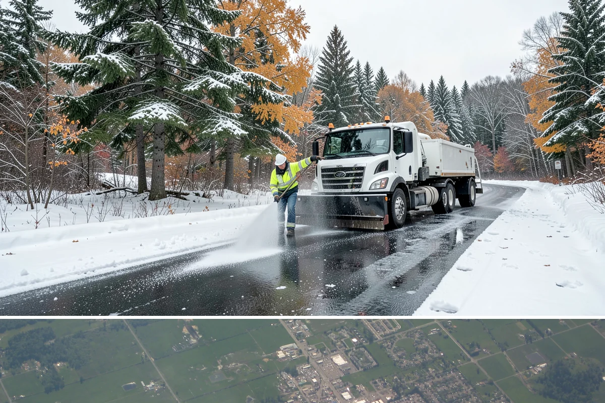 Black Ice Treatment in Enumclaw, King County, WA - Black ice treatment peaks during the calm, clear nights of December and January when Puget Sound's damp pavement refreezes before...
