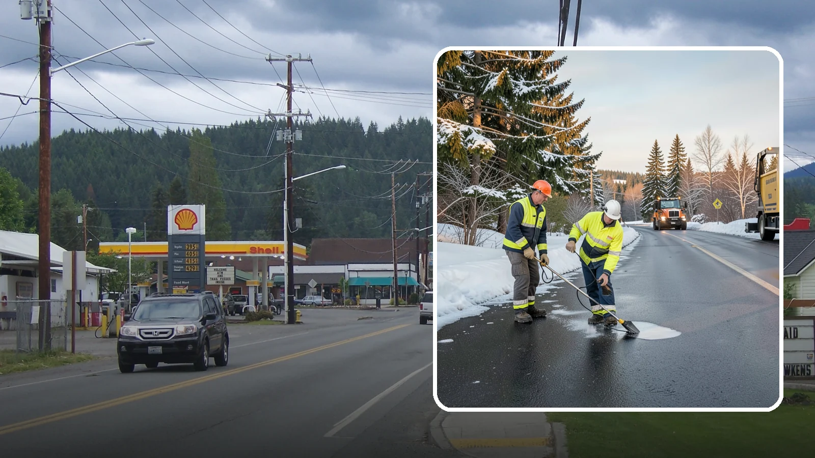 Black Ice Treatment in Granite Falls, Snohomish County, WA - Black ice treatment tackles the nearly invisible glaze that forms when Western Washington's wet pavement refreezes after dark.