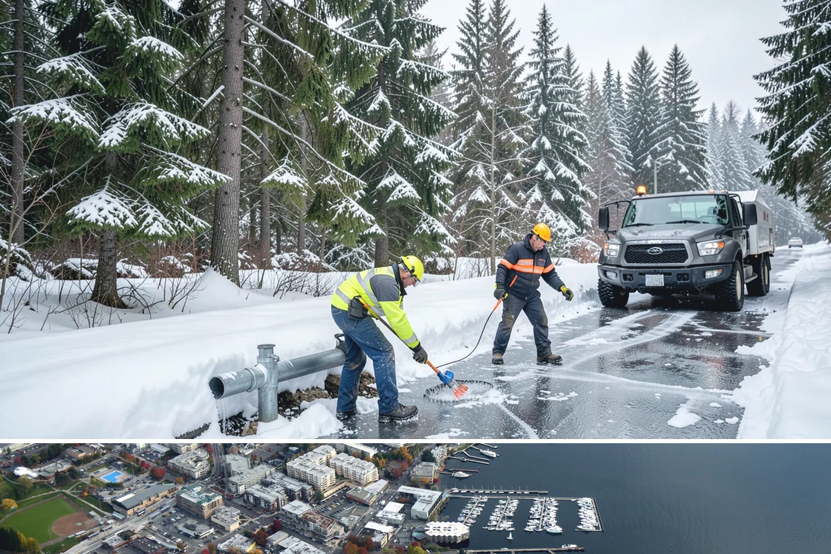 Black Ice Treatment in Kirkland, King County, WA - Black ice treatment peaks during the calm, clear nights of December and January when Puget Sound's damp pavement refreezes before...