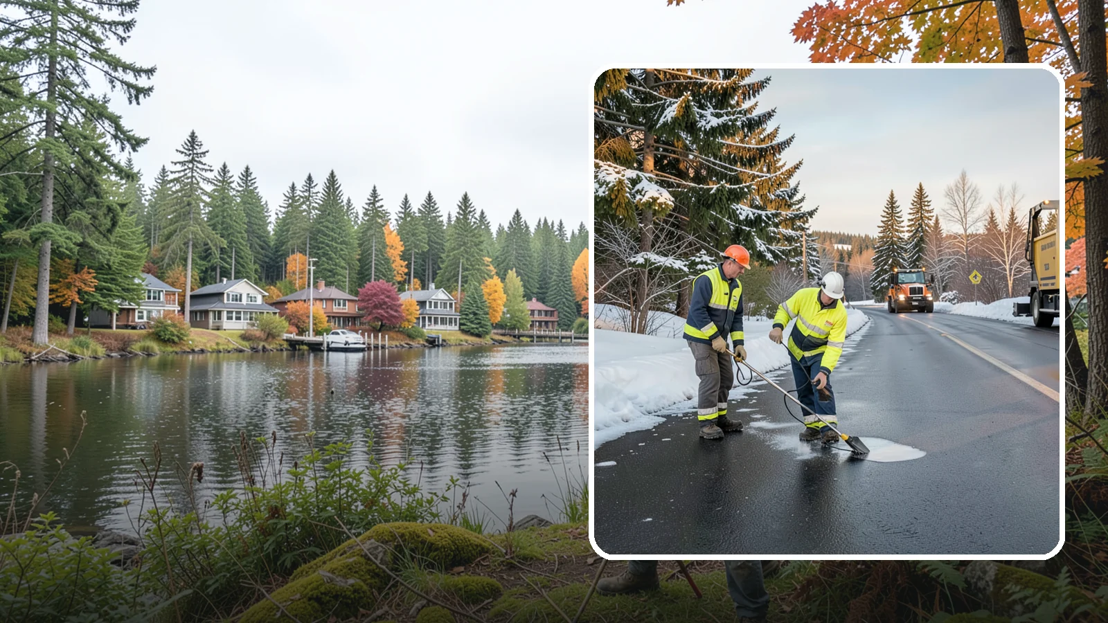 Black Ice Treatment in La Conner, Skagit County, WA - Black ice treatment tackles the nearly invisible glaze that forms when Western Washington's wet pavement refreezes after dark.