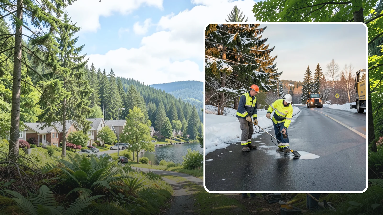 Black Ice Treatment in Lake Forest Park, King County, WA - Black ice treatment tackles the nearly invisible glaze that forms when Western Washington's wet pavement refreezes after dark.