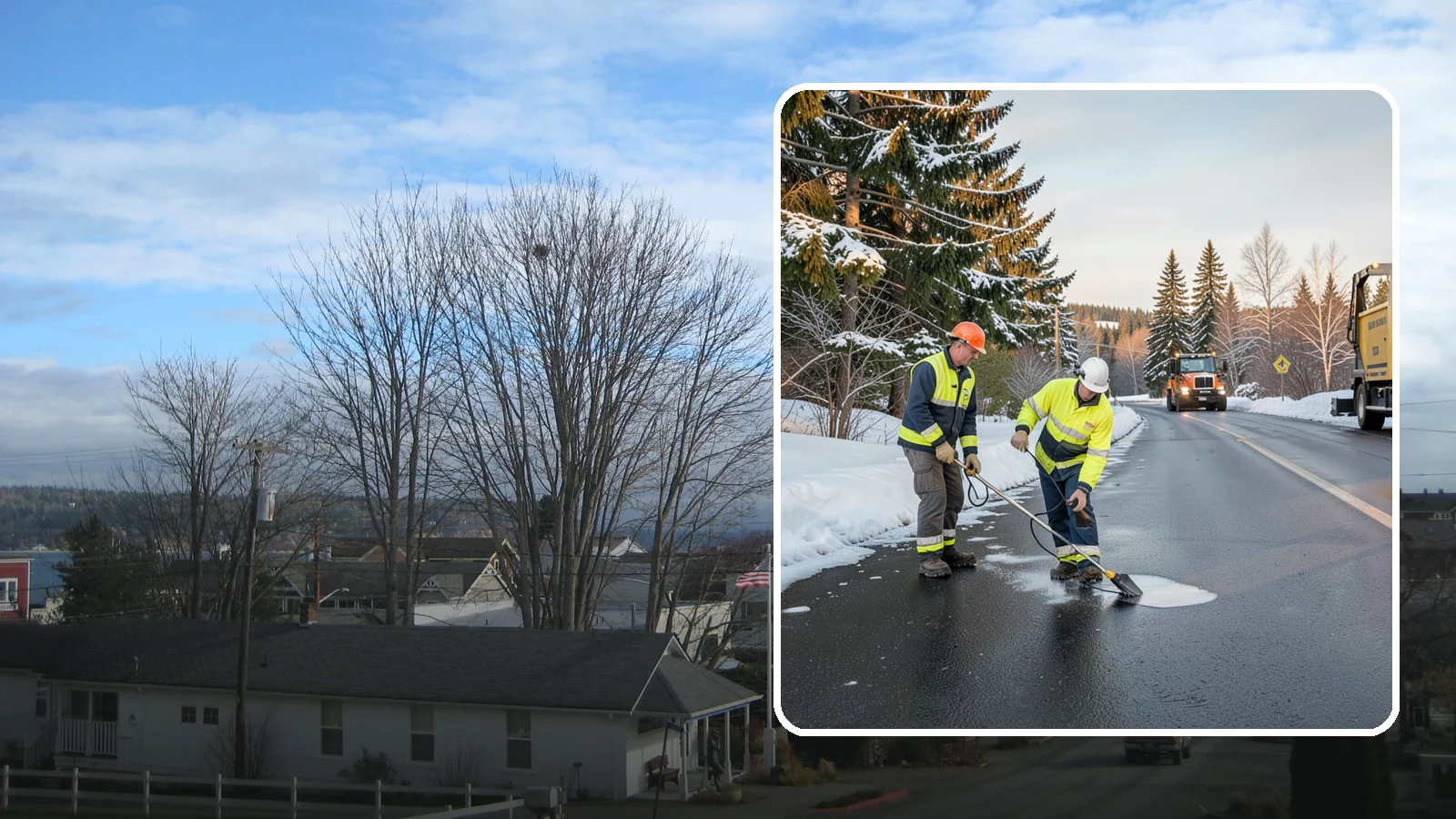 Black Ice Treatment in Langley, Island County, WA - Black ice treatment tackles the nearly invisible glaze that forms when Western Washington's wet pavement refreezes after dark.