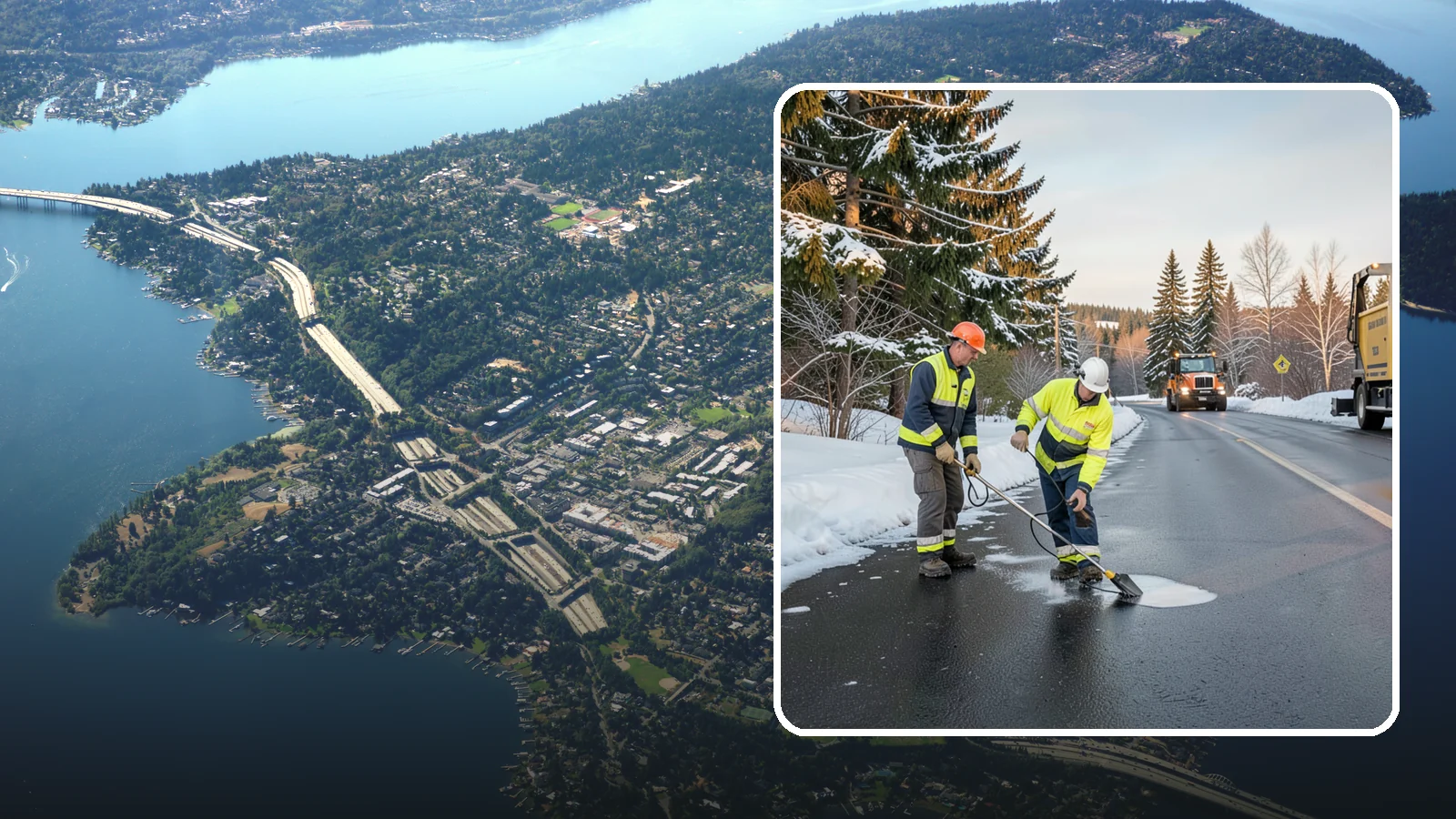 Black Ice Treatment in Mercer Island, King County, WA - Black ice treatment tackles the nearly invisible glaze that forms when Western Washington's wet pavement refreezes after dark.