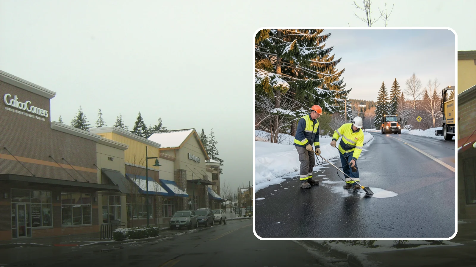 Black Ice Treatment in Mill Creek, Snohomish County, WA - Black ice treatment tackles the nearly invisible glaze that forms when Western Washington's wet pavement refreezes after dark.