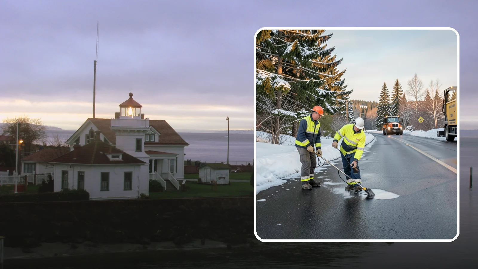 Black Ice Treatment in Mukilteo, Snohomish County, WA - Black ice treatment tackles the nearly invisible glaze that forms when Western Washington's wet pavement refreezes after dark.