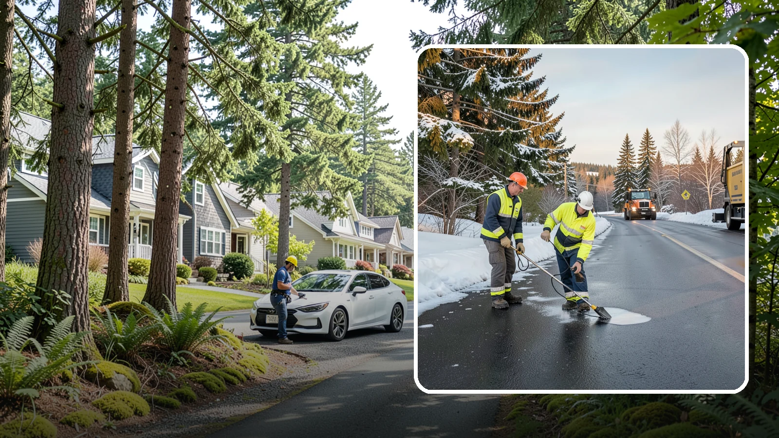 Black Ice Treatment in Normandy Park, King County, WA - Black ice treatment tackles the nearly invisible glaze that forms when Western Washington's wet pavement refreezes after dark.