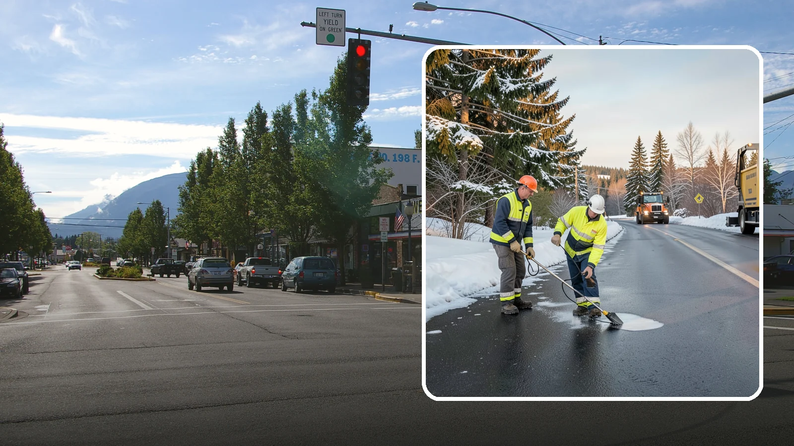 Black Ice Treatment in North Bend, King County, WA - Black ice treatment tackles the nearly invisible glaze that forms when Western Washington's wet pavement refreezes after dark.