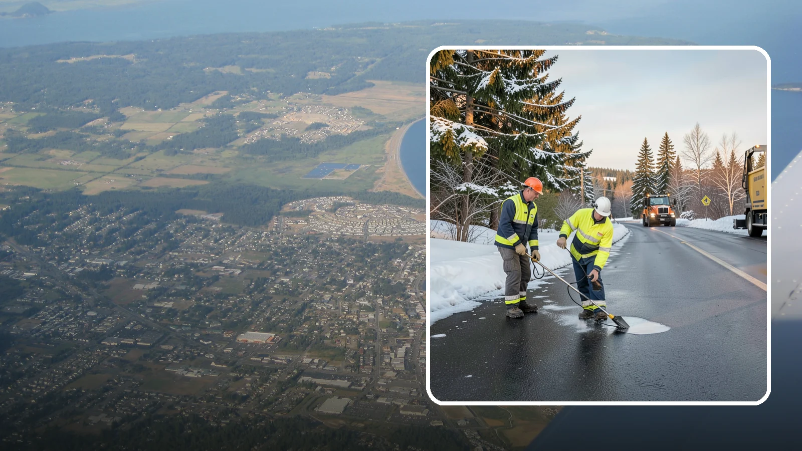 Black Ice Treatment in Oak Harbor, Island County, WA - Black ice treatment tackles the nearly invisible glaze that forms when Western Washington's wet pavement refreezes after dark.