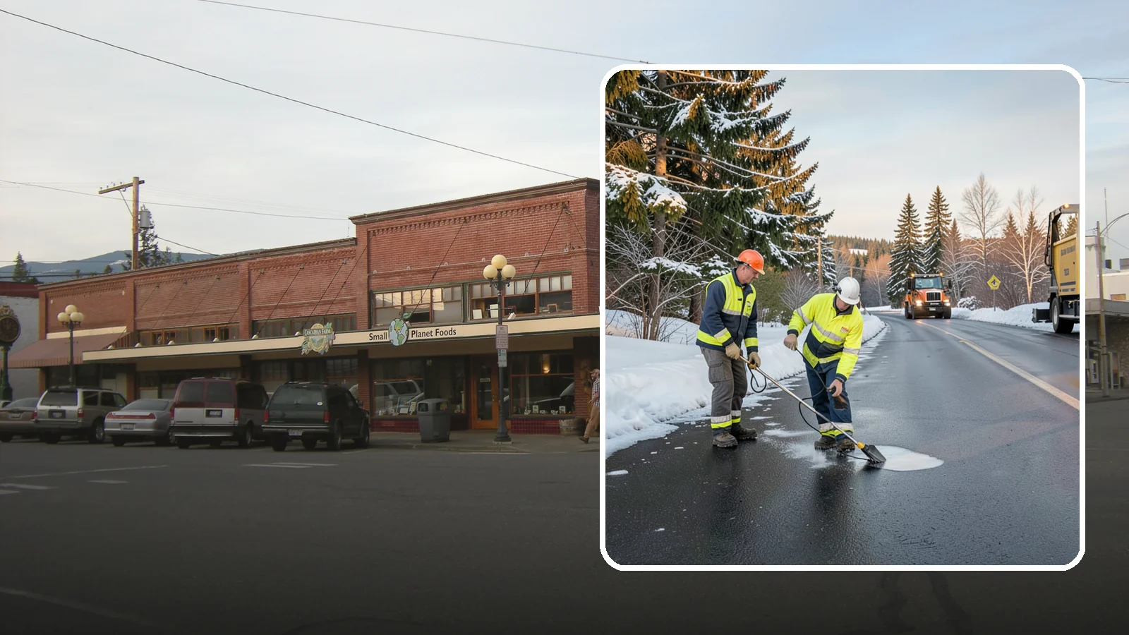 Black Ice Treatment in Sedro-Woolley, Skagit County, WA - Black ice treatment tackles the nearly invisible glaze that forms when Western Washington's wet pavement refreezes after dark.
