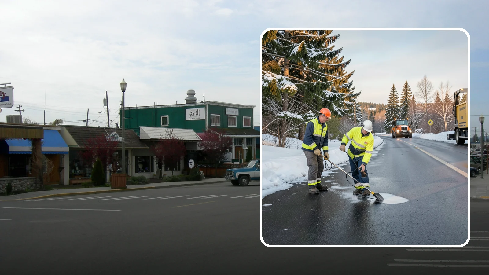 Black Ice Treatment in Stanwood, Snohomish County, WA - Black ice treatment tackles the nearly invisible glaze that forms when Western Washington's wet pavement refreezes after dark.