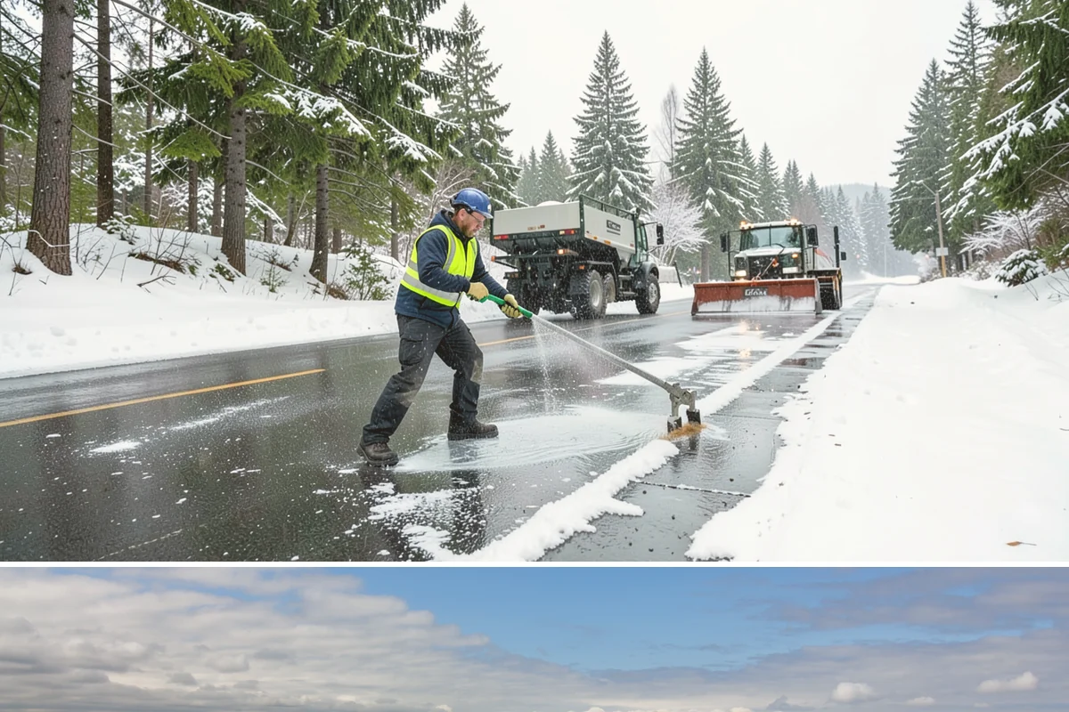 Black Ice Treatment in University Place, Pierce County, WA - Black ice treatment peaks during the calm, clear nights of December and January when Puget Sound's damp pavement refreezes before...