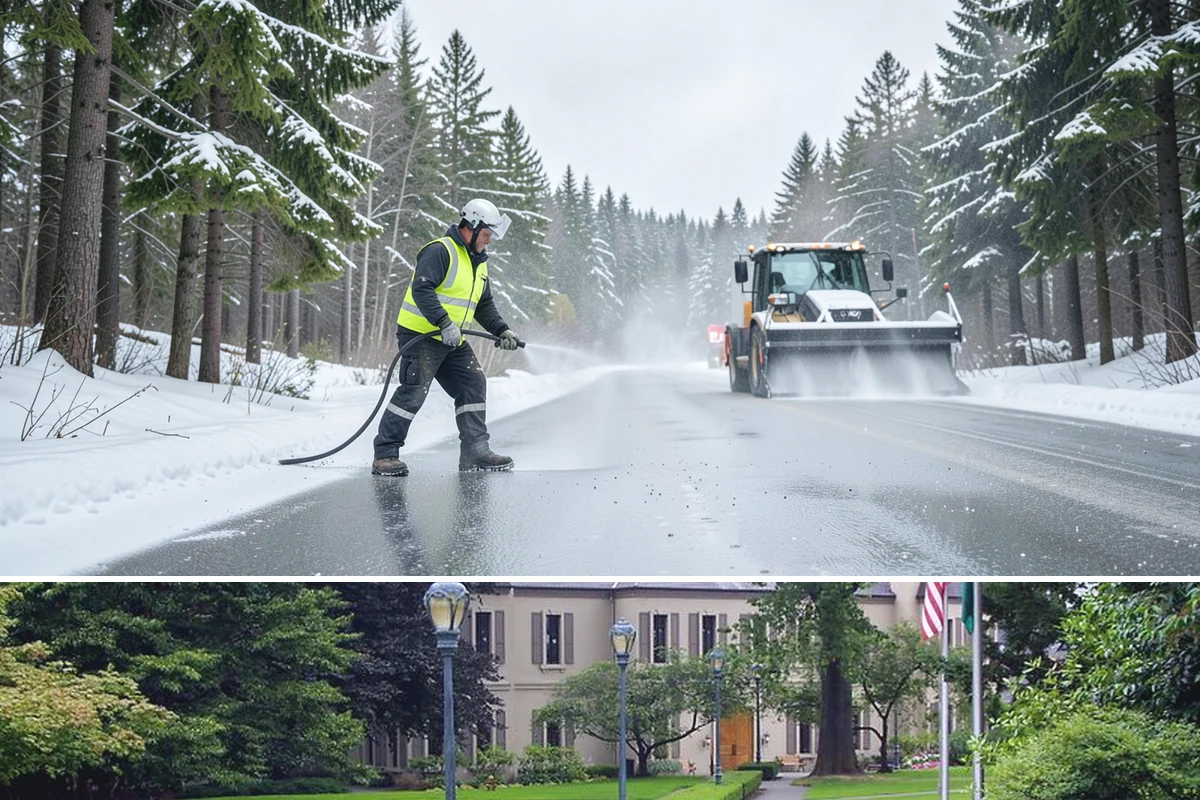 Black Ice Treatment in Woodinville, King County, WA - Black ice treatment peaks during the calm, clear nights of December and January when Puget Sound's damp pavement refreezes before...