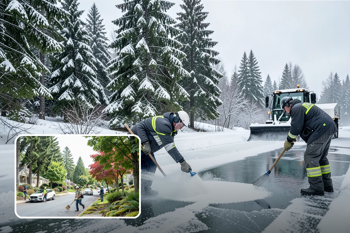 Blizzard Response in Beaux Arts Village, King County, WA - Crews pre-staged before the storm hits