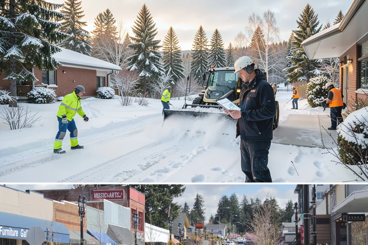 Boardwalk Snow Clearing in Bothell, King County, WA - Clear boardwalks promptly during each freeze, as waterfront humidity keeps them icy through the December-to-February cold spells.