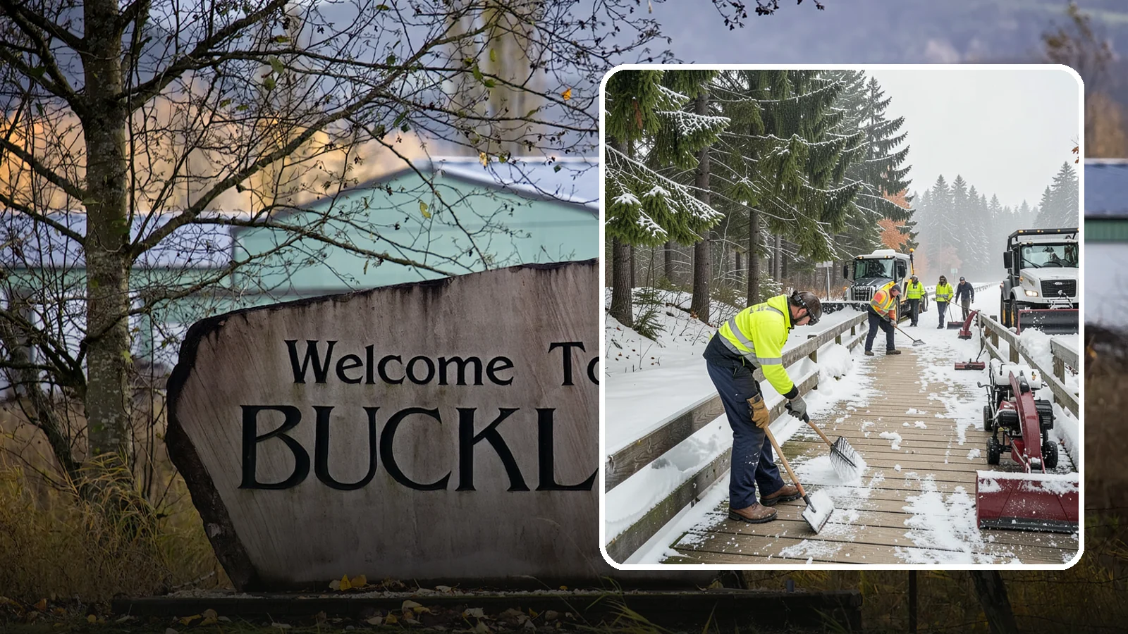 Boardwalk Snow Clearing in Buckley, Pierce County, WA - Gentle snow clearing of wood and composite boardwalks where blades and harsh deicers would damage the decking.