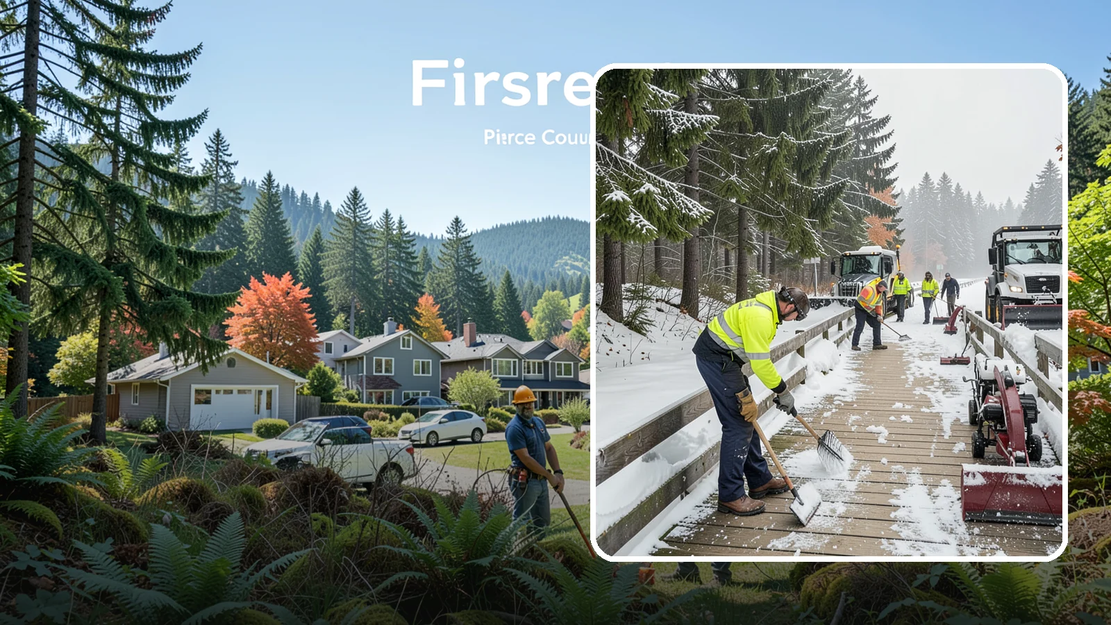 Boardwalk Snow Clearing in Fircrest, Pierce County, WA - Gentle snow clearing of wood and composite boardwalks where blades and harsh deicers would damage the decking.