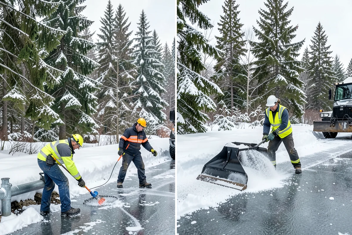 Boardwalk Snow Clearing in Hunts Point, King County, WA - Clear the boardwalk by hand with poly-edge tools