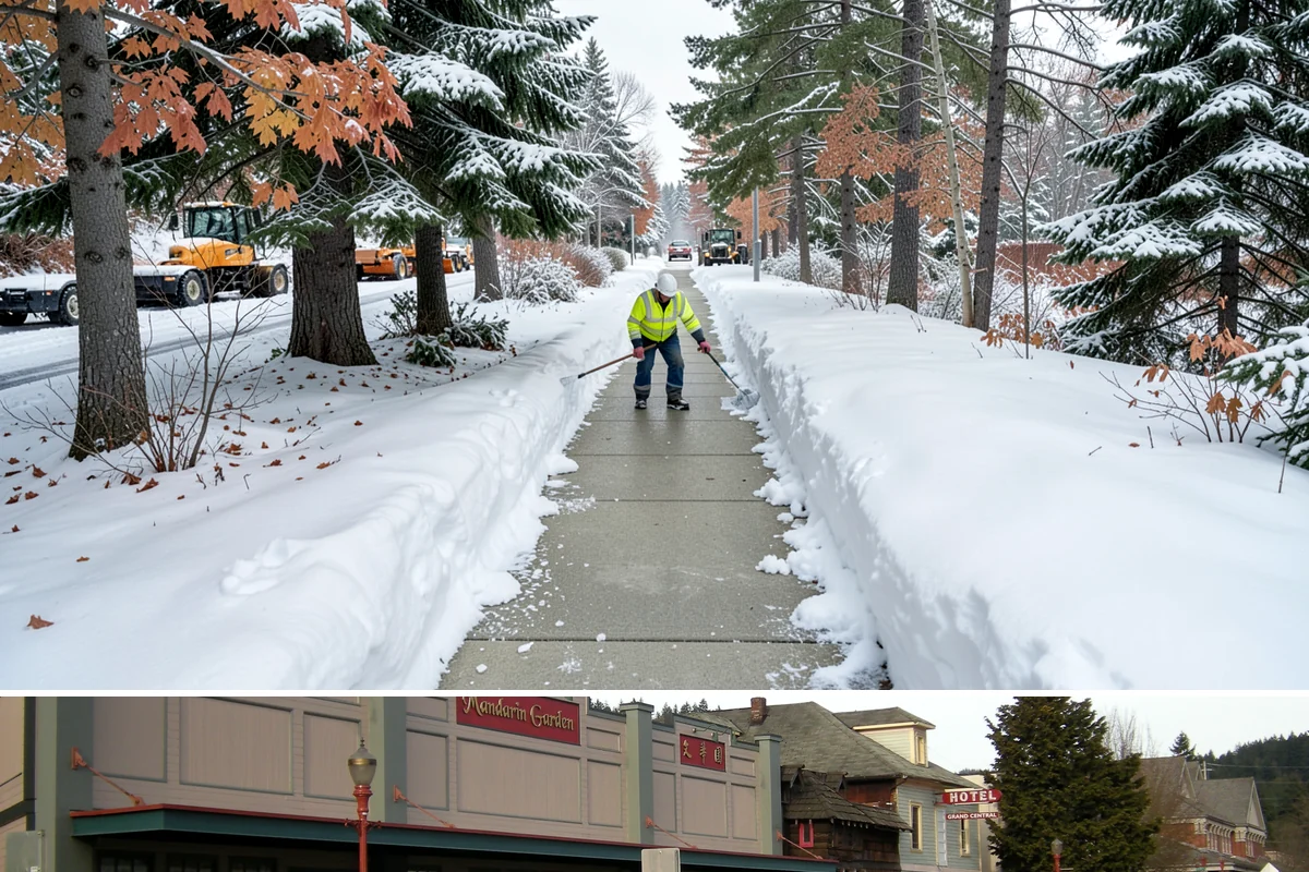 Boardwalk Snow Clearing in Issaquah, King County, WA - Clear boardwalks promptly during each freeze, as waterfront humidity keeps them icy through the December-to-February cold spells.