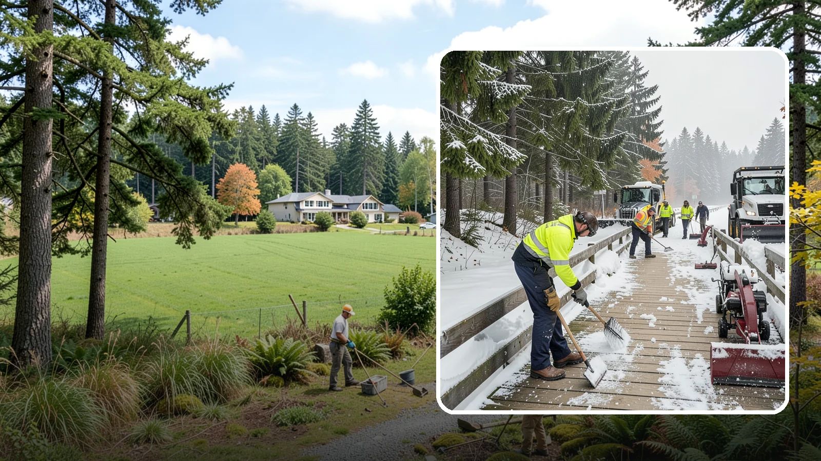 Boardwalk Snow Clearing in Lyman, Skagit County, WA - Gentle snow clearing of wood and composite boardwalks where blades and harsh deicers would damage the decking.