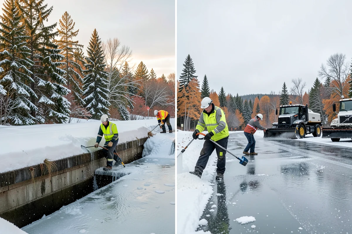 Boardwalk Snow Clearing in Maple Valley, King County, WA - Clear the boardwalk by hand with poly-edge tools