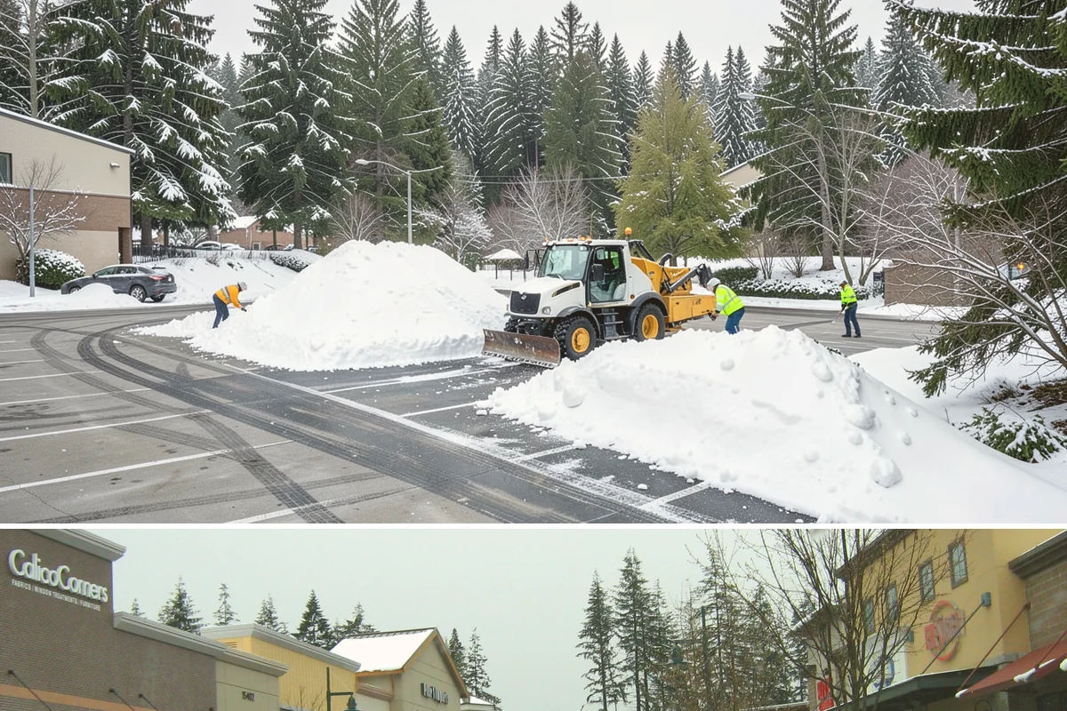 Boardwalk Snow Clearing in Mill Creek, Snohomish County, WA - Clear boardwalks promptly during each freeze, as waterfront humidity keeps them icy through the December-to-February cold spells.