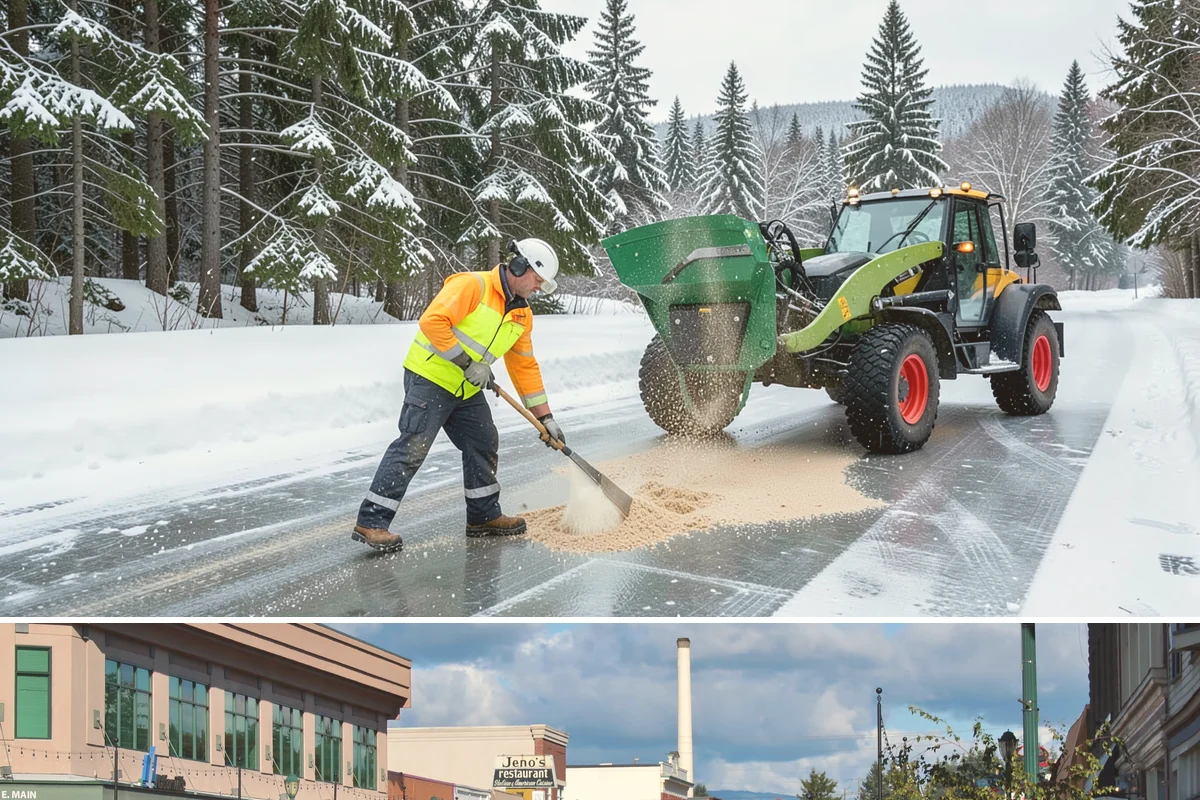 Boardwalk Snow Clearing in Monroe, Snohomish County, WA - Clear boardwalks promptly during each freeze, as waterfront humidity keeps them icy through the December-to-February cold spells.