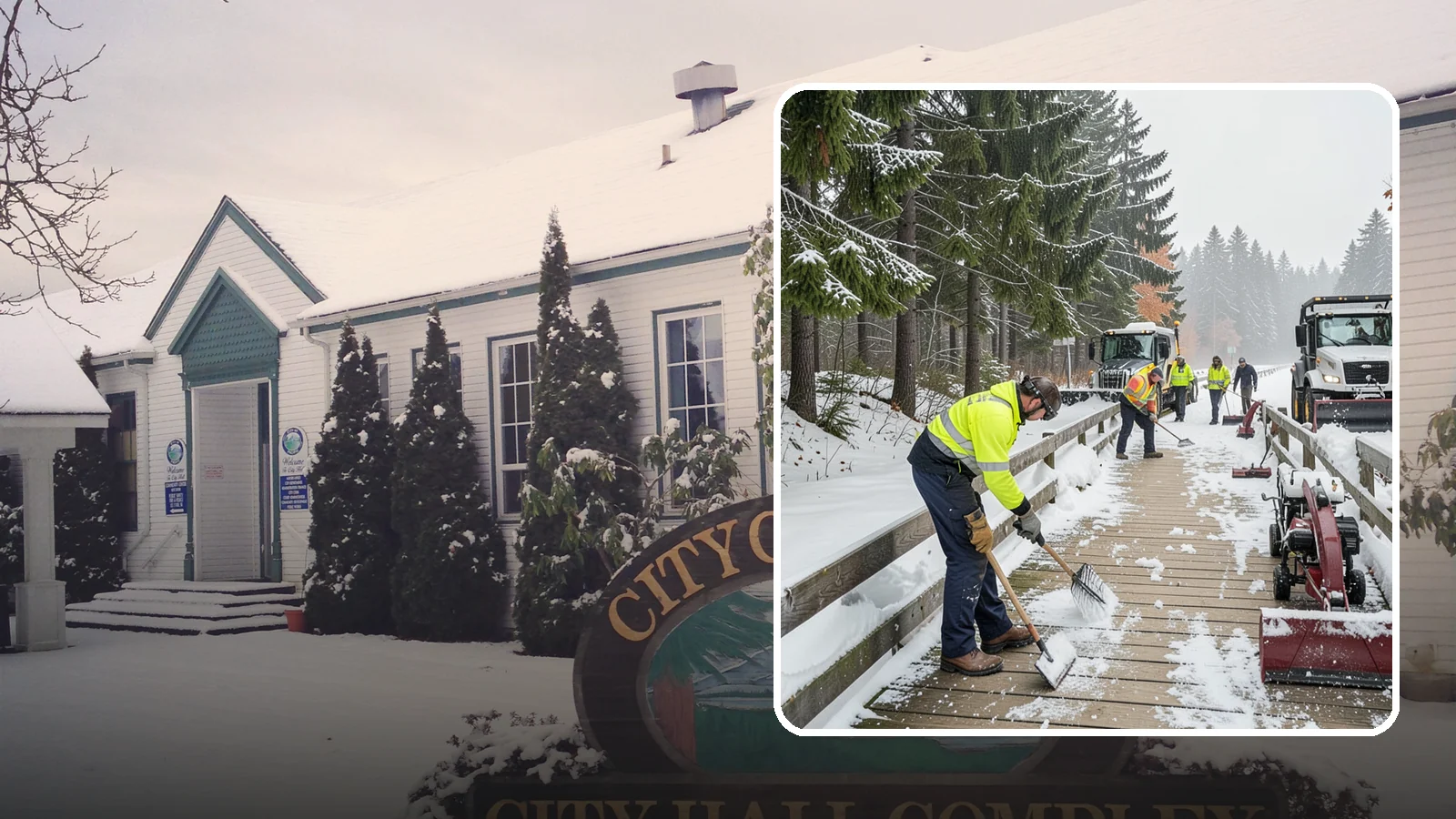 Boardwalk Snow Clearing in Pacific, King County, WA - Gentle snow clearing of wood and composite boardwalks where blades and harsh deicers would damage the decking.
