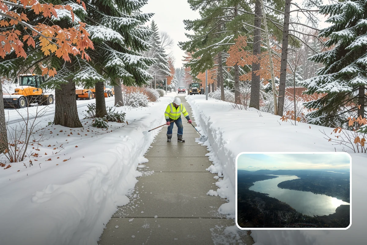Boardwalk Snow Clearing in Sammamish, King County, WA - Protects wood and composite decking from blade damage