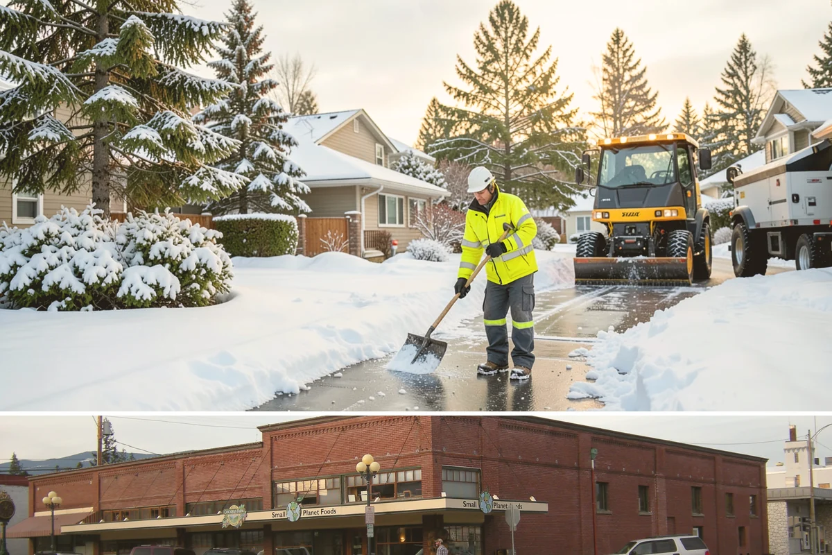 Boardwalk Snow Clearing in Sedro-Woolley, Skagit County, WA - Clear boardwalks promptly during each freeze, as waterfront humidity keeps them icy through the December-to-February cold spells.