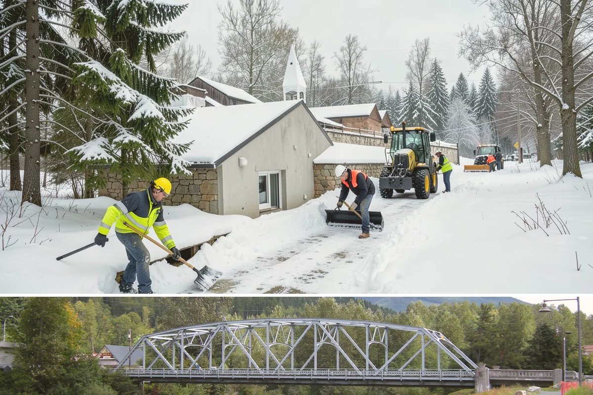 Boardwalk Snow Clearing in Skykomish, King County, WA - Clear boardwalks promptly during each freeze, as waterfront humidity keeps them icy through the December-to-February cold spells.