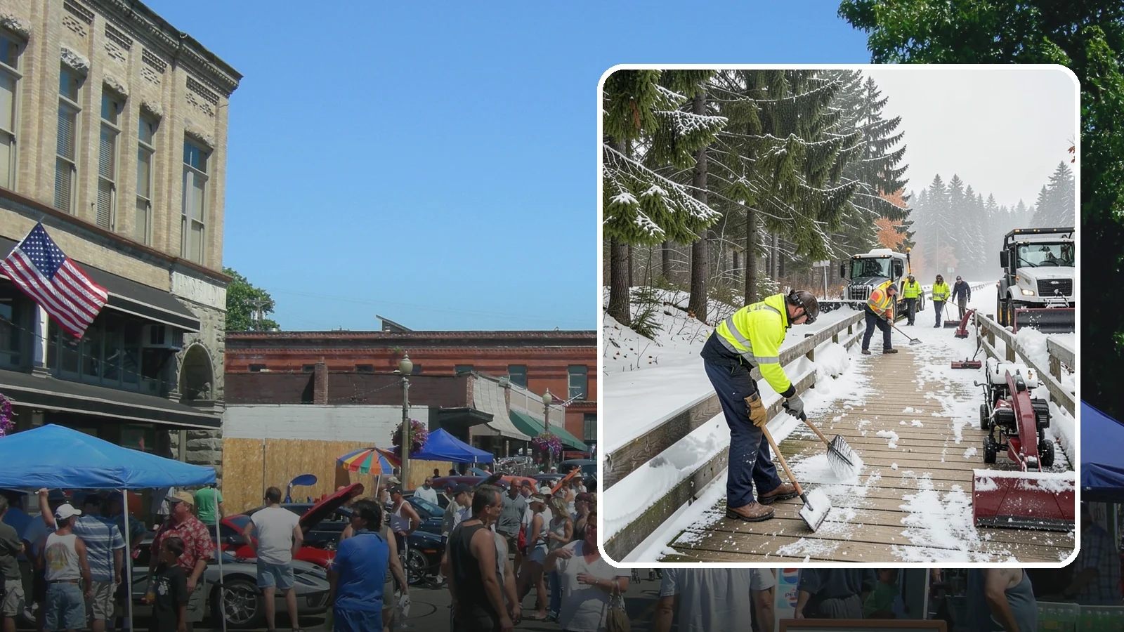 Boardwalk Snow Clearing in Snohomish, Snohomish County, WA - Gentle snow clearing of wood and composite boardwalks where blades and harsh deicers would damage the decking.