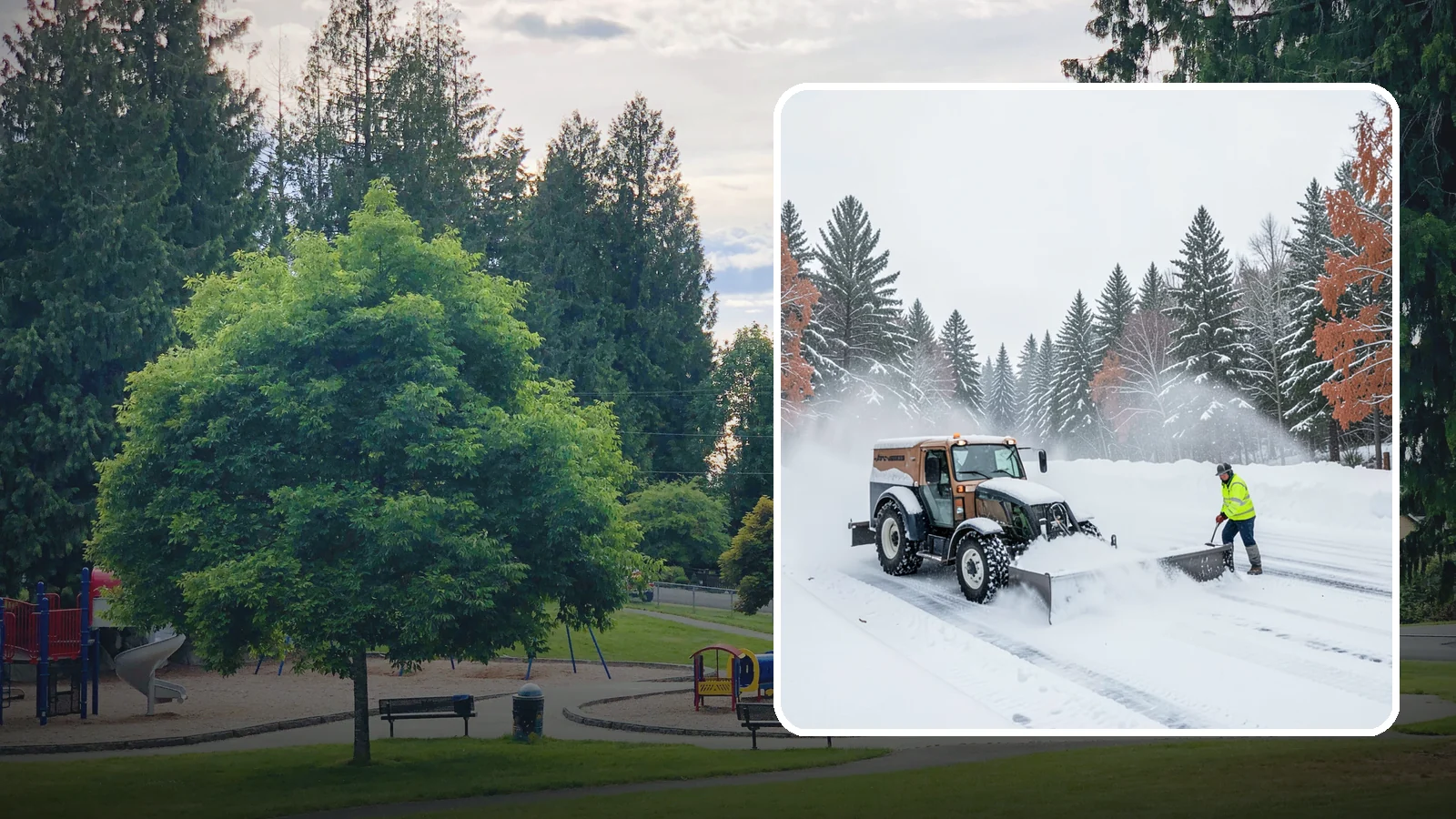 Box Plow Service in Bonney Lake, Pierce County, WA - Our box plows clear large flat surfaces efficiently by containing and carrying heavy snow in each pass.