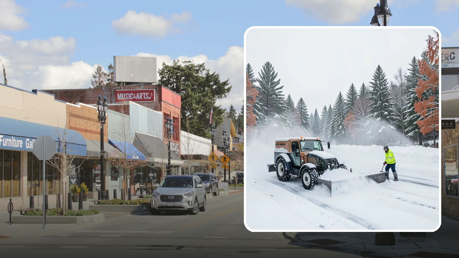 Box Plow Service in Bothell, King County, WA - Our box plows clear large flat surfaces efficiently by containing and carrying heavy snow in each pass.
