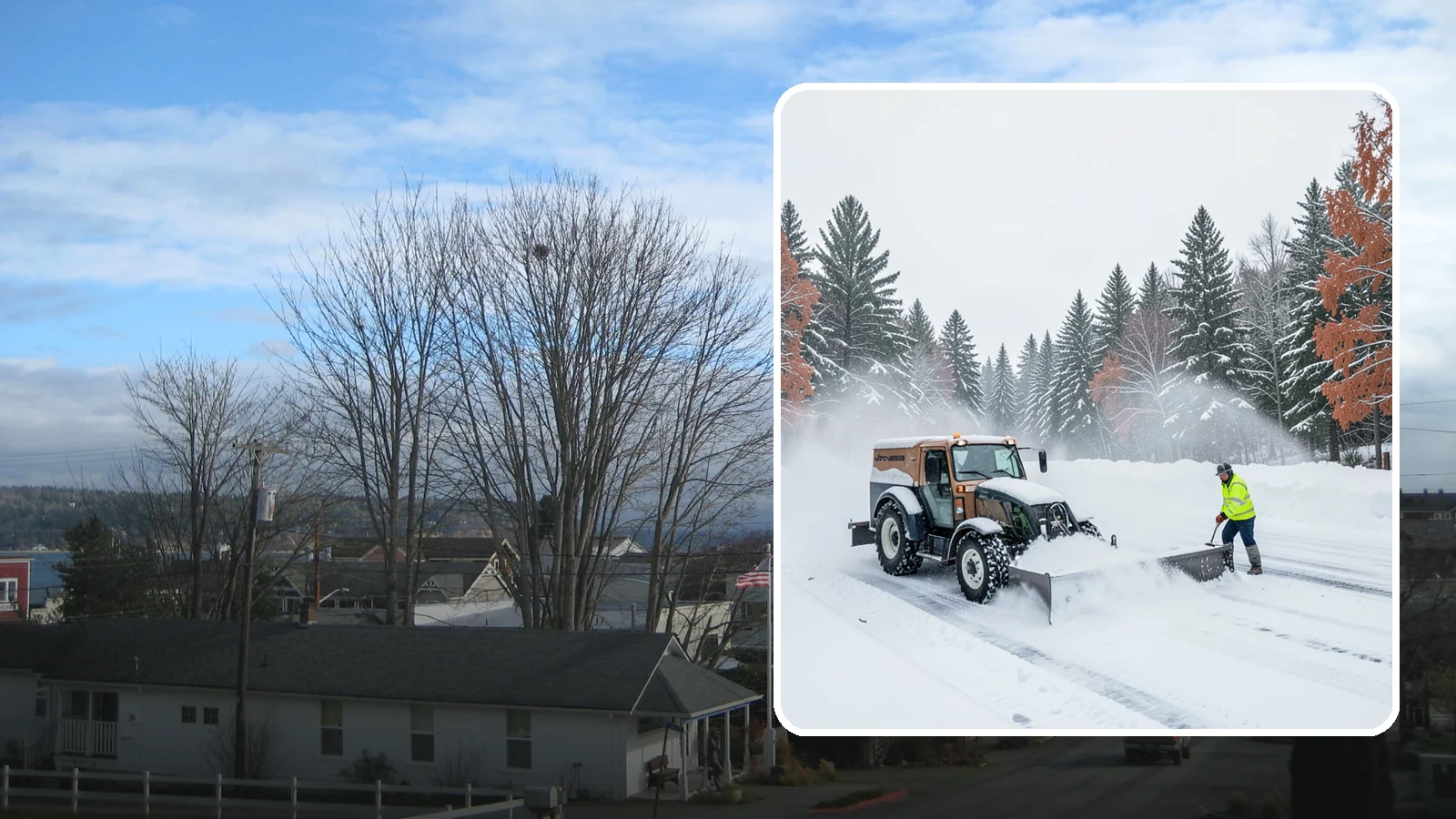 Box Plow Service in Langley, Island County, WA - Our box plows clear large flat surfaces efficiently by containing and carrying heavy snow in each pass.