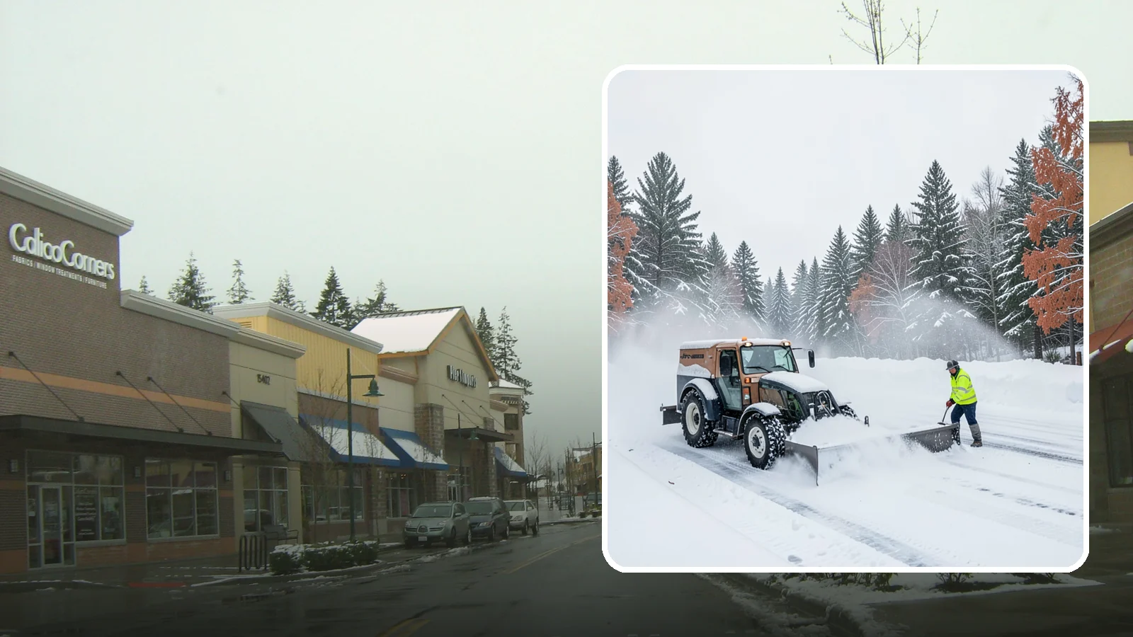 Box Plow Service in Mill Creek, Snohomish County, WA - Our box plows clear large flat surfaces efficiently by containing and carrying heavy snow in each pass.