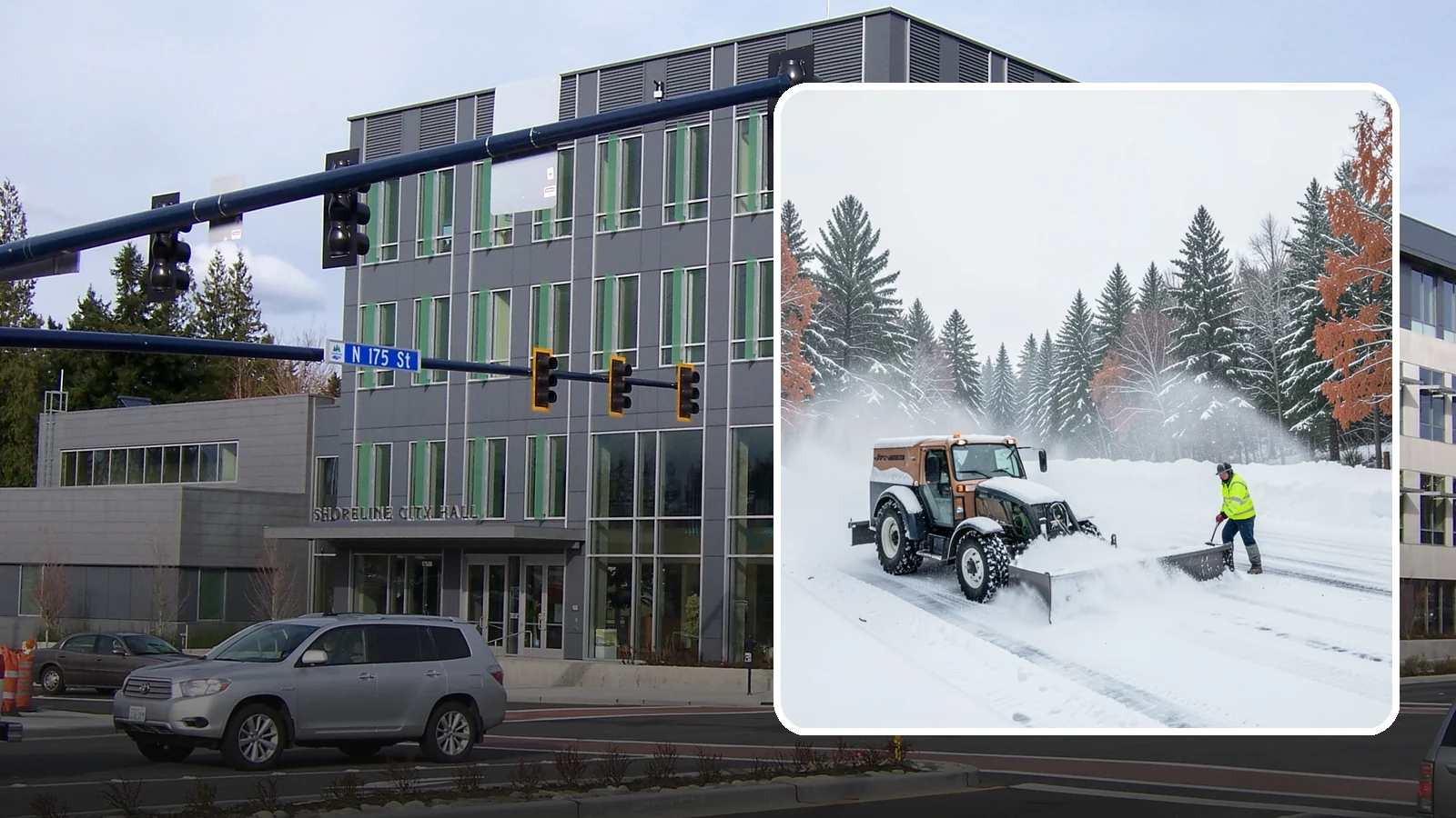 Box Plow Service in Shoreline, King County, WA - Our box plows clear large flat surfaces efficiently by containing and carrying heavy snow in each pass.