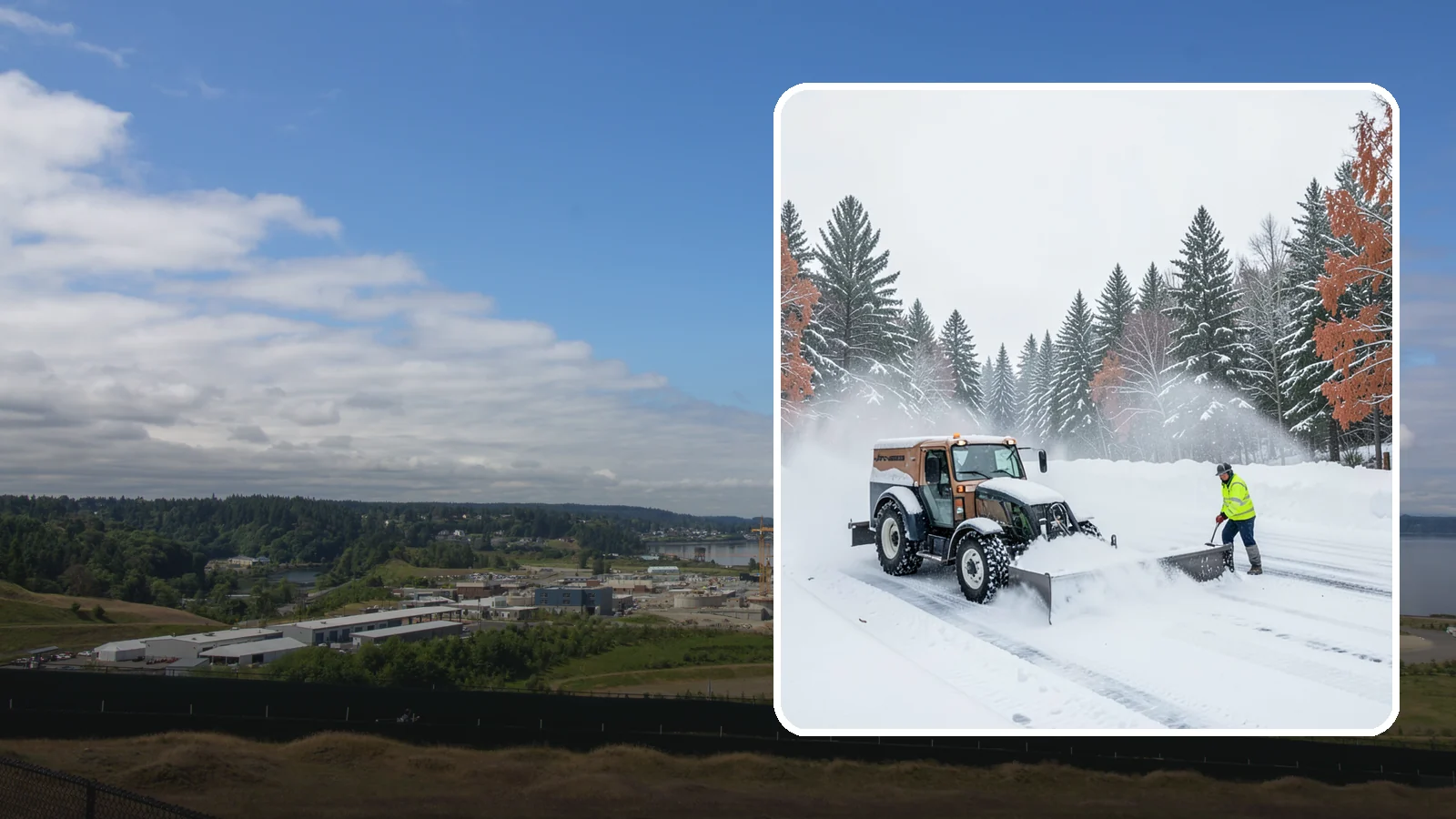 Box Plow Service in University Place, Pierce County, WA - Our box plows clear large flat surfaces efficiently by containing and carrying heavy snow in each pass.
