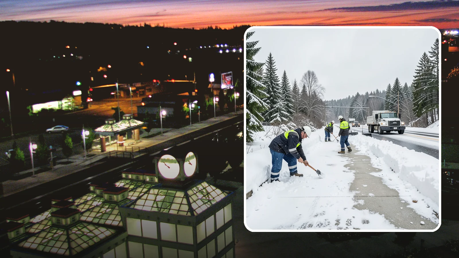 Bridge Deck Snow Removal in Auburn, King County, WA - Clearing and anti-icing of pedestrian and vehicle bridge decks that freeze before any road surface around them.