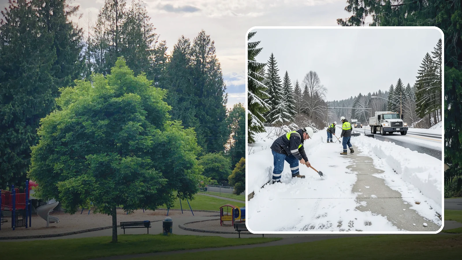 Bridge Deck Snow Removal in Bonney Lake, Pierce County, WA - Clearing and anti-icing of pedestrian and vehicle bridge decks that freeze before any road surface around them.