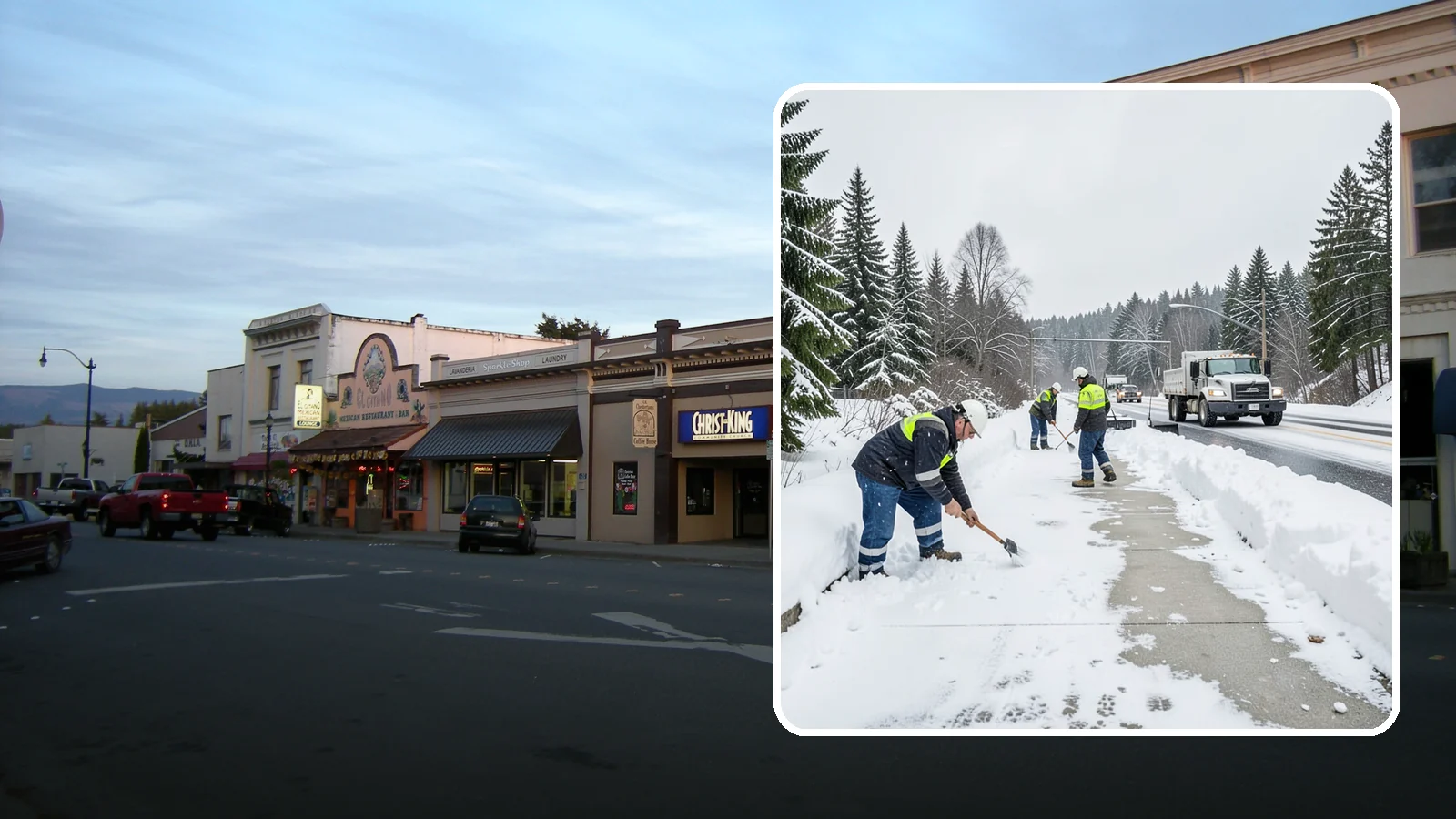 Bridge Deck Snow Removal in Burlington, Skagit County, WA - Clearing and anti-icing of pedestrian and vehicle bridge decks that freeze before any road surface around them.