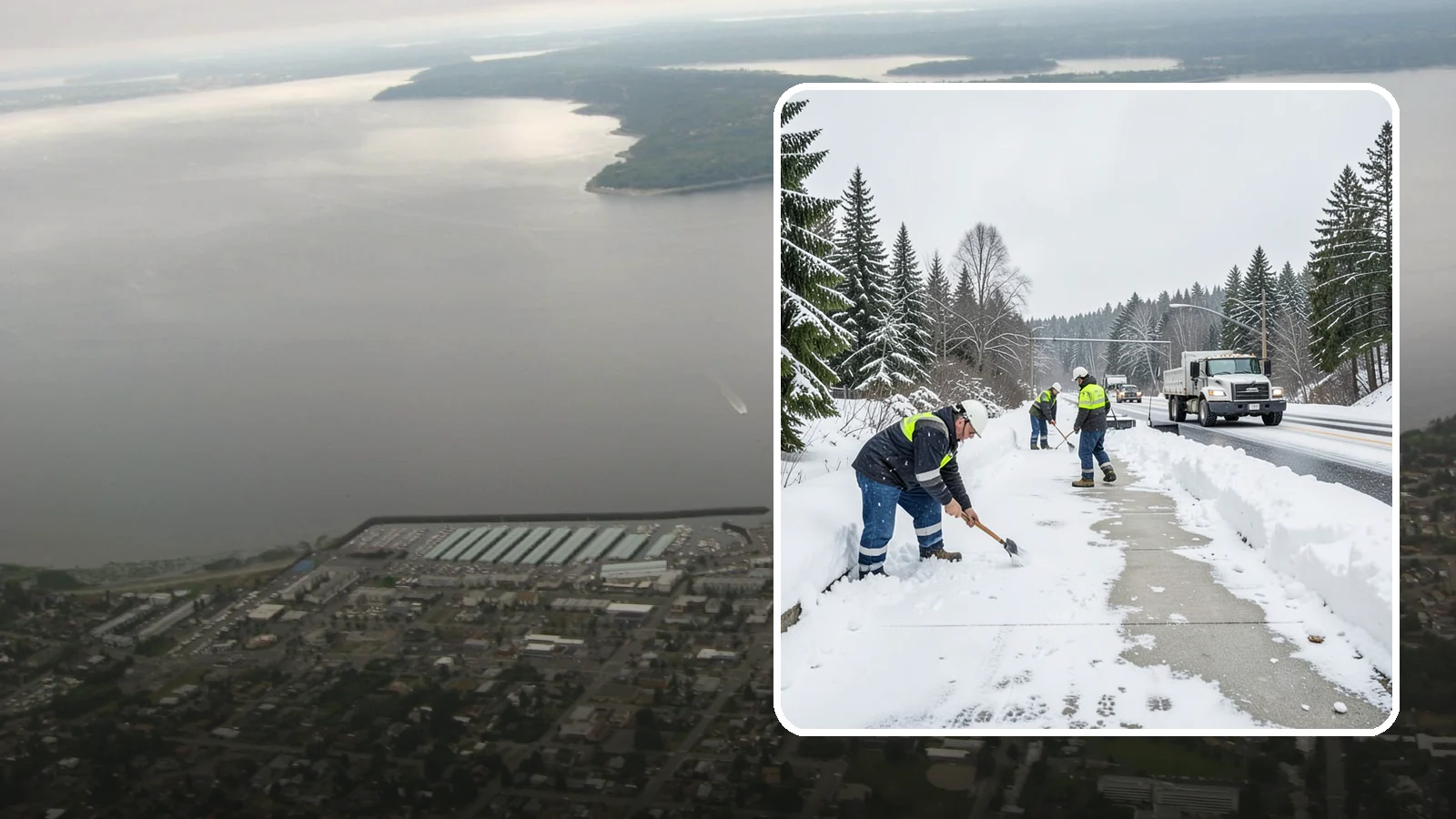 Bridge Deck Snow Removal in Des Moines, King County, WA - Clearing and anti-icing of pedestrian and vehicle bridge decks that freeze before any road surface around them.