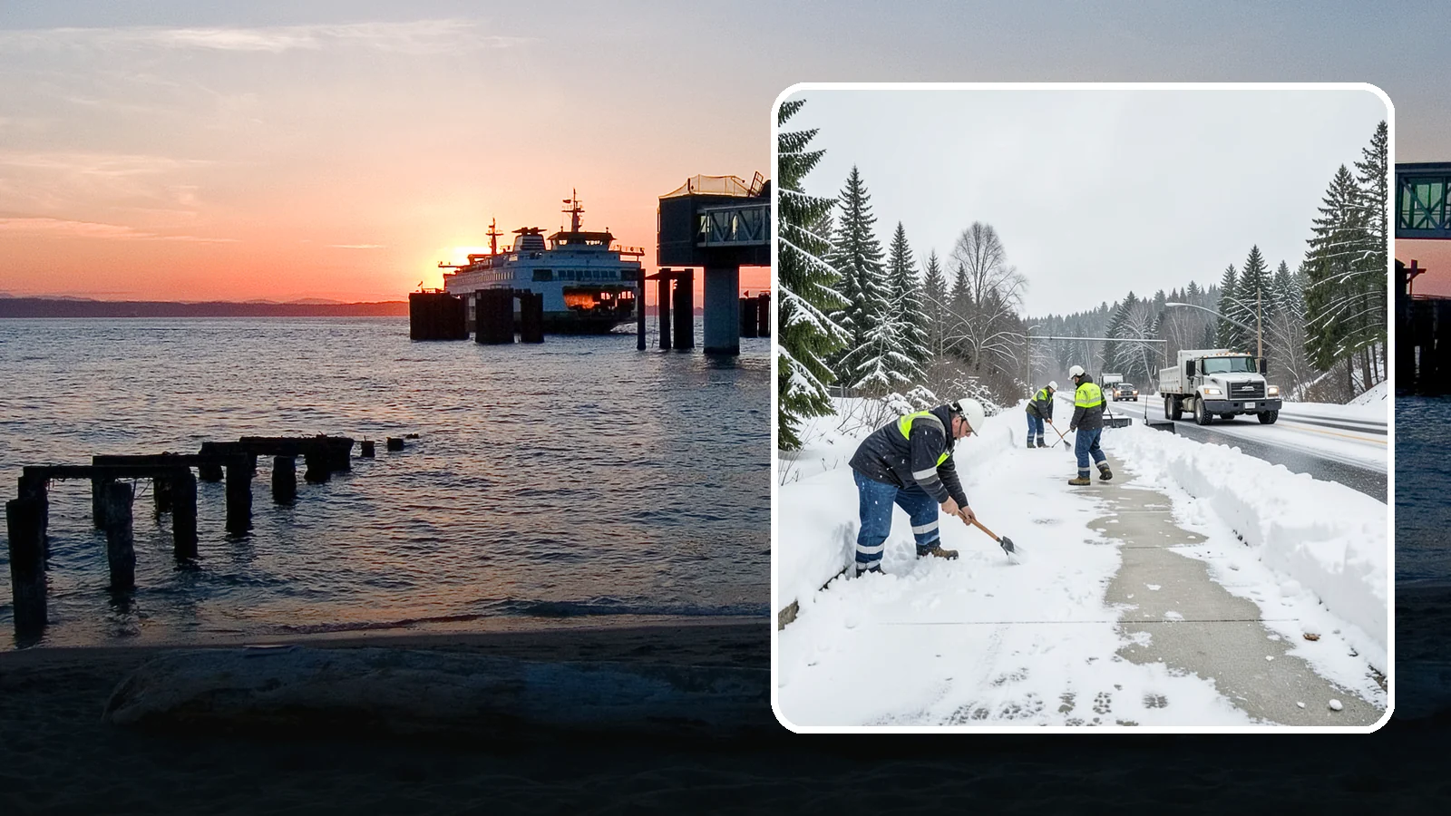 Bridge Deck Snow Removal in Edmonds, Snohomish County, WA - Clearing and anti-icing of pedestrian and vehicle bridge decks that freeze before any road surface around them.