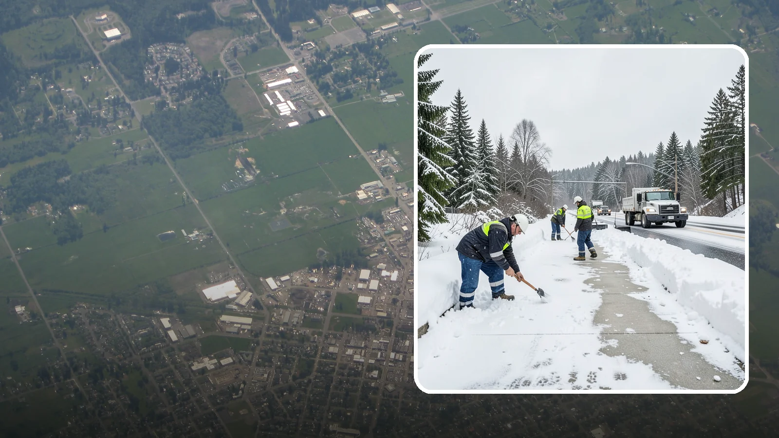Bridge Deck Snow Removal in Enumclaw, King County, WA - Clearing and anti-icing of pedestrian and vehicle bridge decks that freeze before any road surface around them.