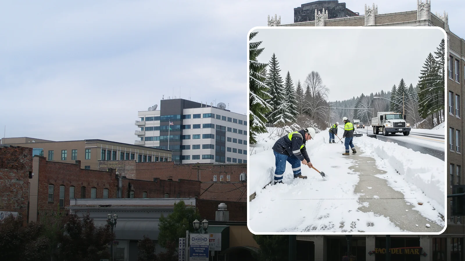 Bridge Deck Snow Removal in Everett, Snohomish County, WA - Clearing and anti-icing of pedestrian and vehicle bridge decks that freeze before any road surface around them.