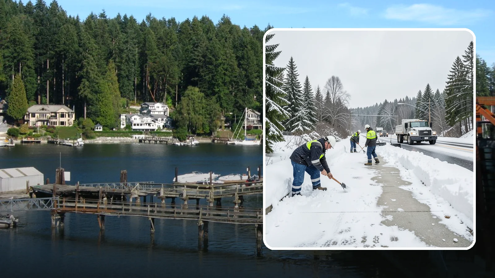 Bridge Deck Snow Removal in Gig Harbor, Pierce County, WA - Clearing and anti-icing of pedestrian and vehicle bridge decks that freeze before any road surface around them.